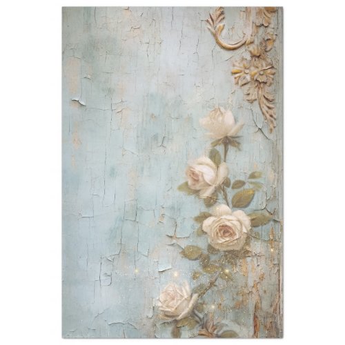 Vintage white English roses gold foil ornament  Tissue Paper