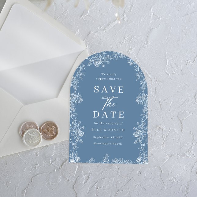 Vintage White Floral Dusty Blue Wedding Save The Date (Creator Uploaded)