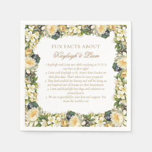 Vintage White Floral Fun Facts Wedding Napkins