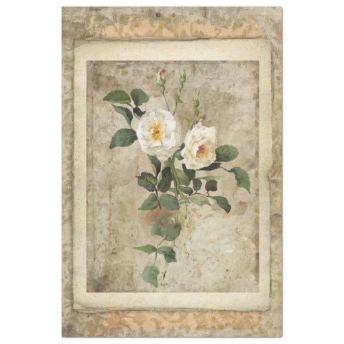 Vintage White Floral Script Ephemera Decoupage Art Tissue Paper
