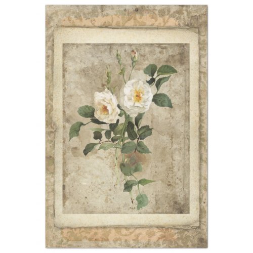 Vintage White Floral Script Ephemera Decoupage Art Tissue Paper