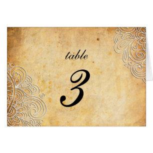 Vintage White Floral Swirl Wedding Table Number