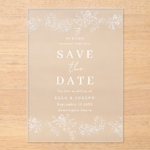 Vintage White Floral Wedding Save The Date