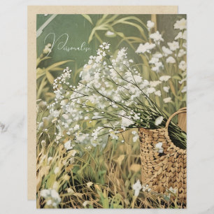 Vintage White Flower Pattern Floral ScrapbookPaper