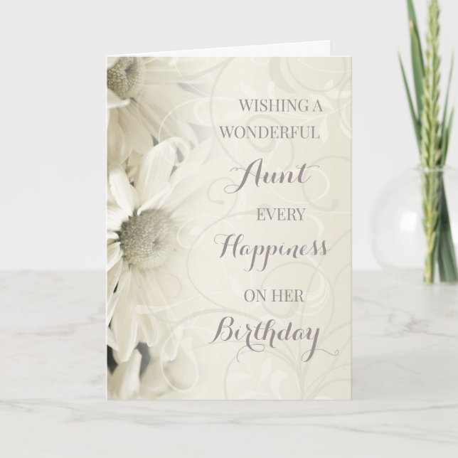 Vintage White Flowers Aunt Birthday Card (Front)