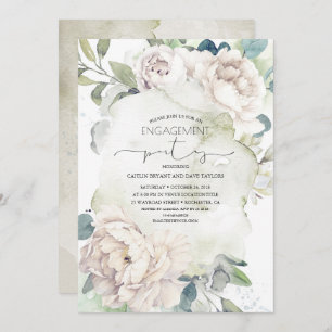 Vintage White Flowers Elegant Engagement Party Invitation