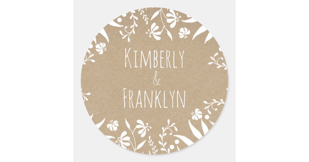 Vintage White Flowers Elegant Wedding Classic Round Sticker | Zazzle