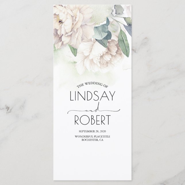 Vintage White Flowers Elegant Wedding Programs (Front)