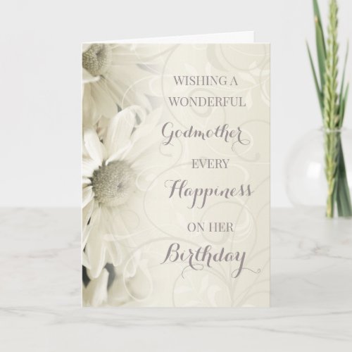 Vintage White Flowers Godmother Birthday Card