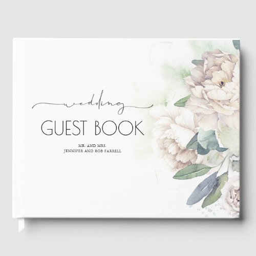 Vintage White Flowers Greenery Wedding Guest Book