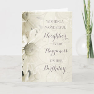 Vintage White Flowers Neighbor Birthday Card