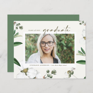 Vintage White Flowers Photo Graduation Invitation