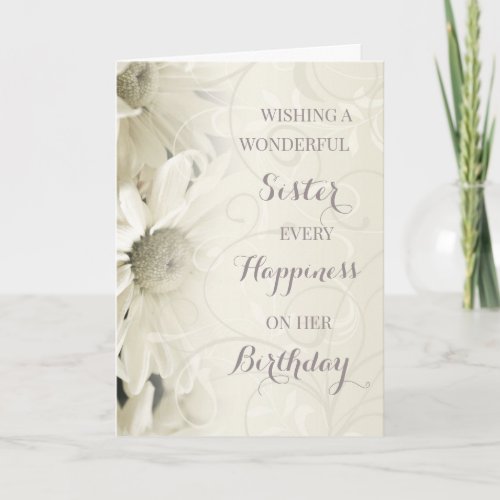 Vintage White Flowers Sister Birthday Card