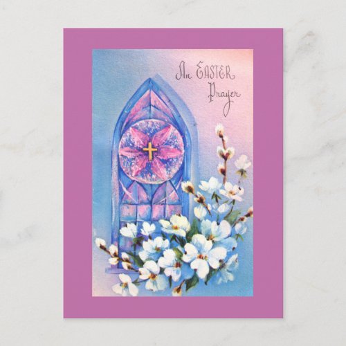 Vintage White Flowers Stained Glass Easter Holiday Postcard