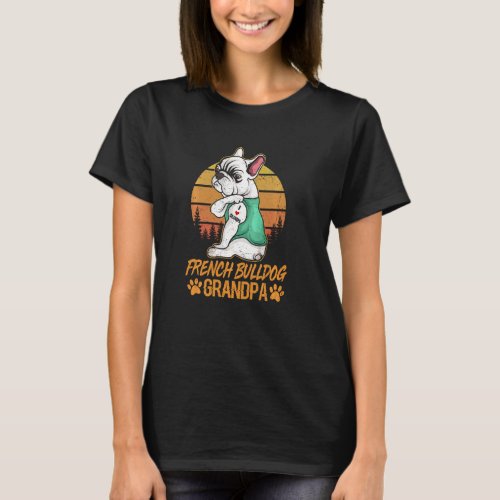 Vintage White French Bulldog Dog Grandpa Paw Dad F T-Shirt