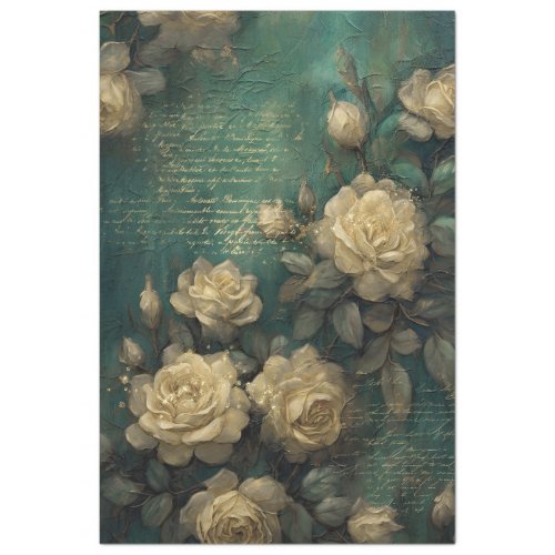 Vintage white French rose gold foil emerald green  Tissue Paper