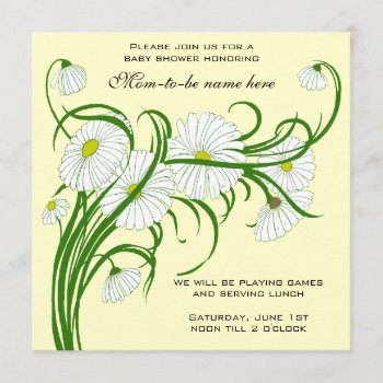 Vintage White Gerber Daisy Flowers Baby Shower Invitation by InvitationCafe at Zazzle
