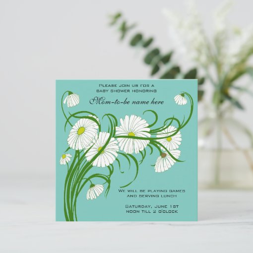 Vintage White Gerber Daisy Flowers Boy Baby Shower Invitation Zazzle