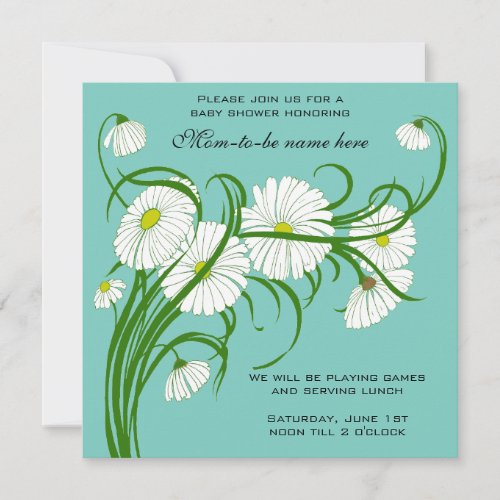 Vintage White Gerber Daisy Flowers Boy Baby Shower Invitation