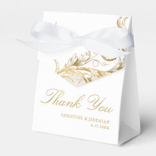 Vintage White Gold Floral Damask Wedding Thank You Favor Boxes