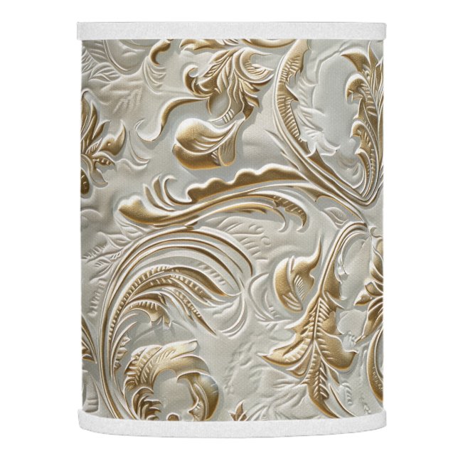 Vintage white gold tooled leather lamp shade (Left)