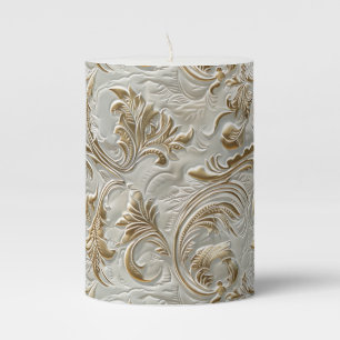 Vintage white gold tooled leather pillar candle
