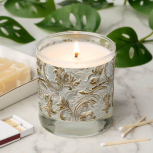 Vintage white gold tooled leather scented candle