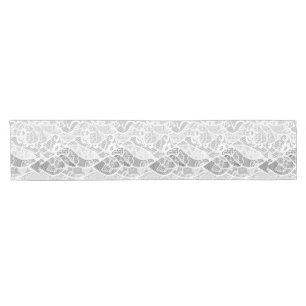 Vintage white gray floral french lace pattern short table runner