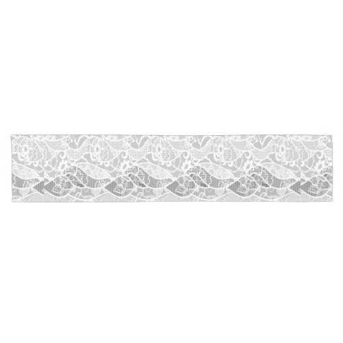 Vintage white gray floral french lace pattern short table runner