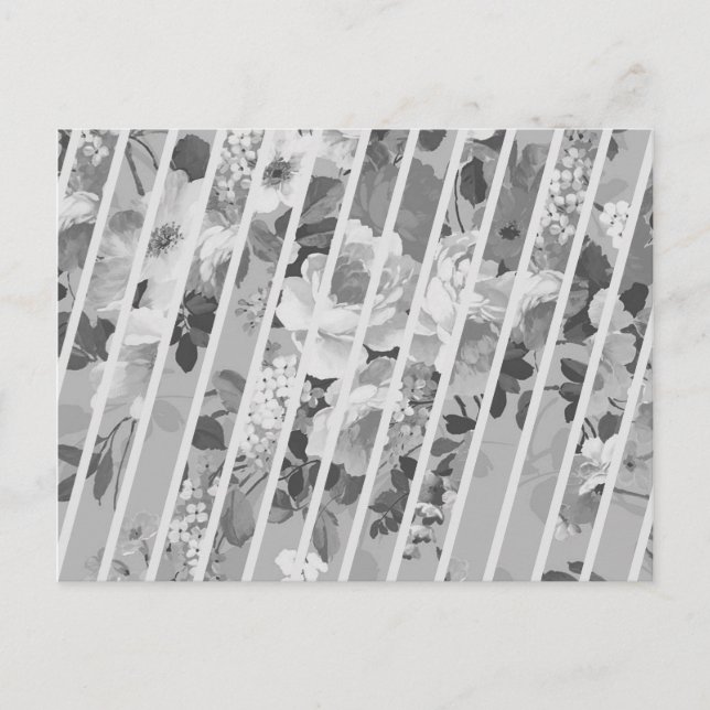 Vintage White Gray Floral Stripes Pattern Postcard (Front)