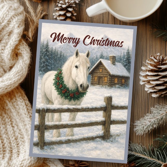 Vintage White Horse Christmas Holiday Card (Creator Uploaded)