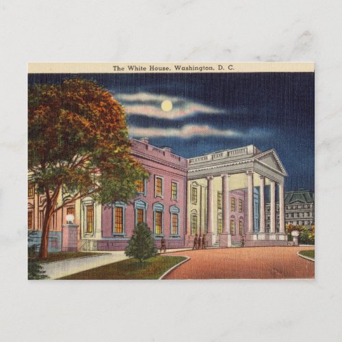 Vintage White House at Night Washington DC Postcard