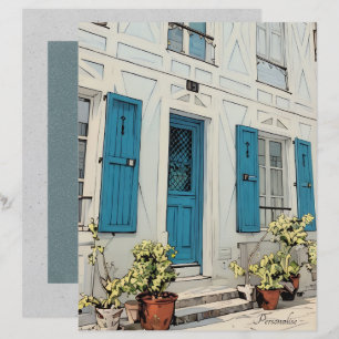 Vintage White House Plant Blue Gray ScrapbookPaper