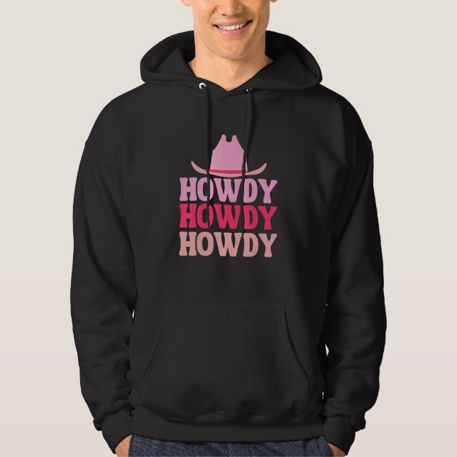 Vintage White Howdy Rodeo Western Country Southern Hoodie (Front)