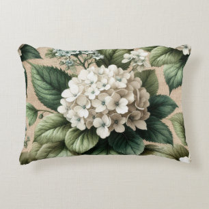 Vintage White Hydrangea Floral Accent Pillow