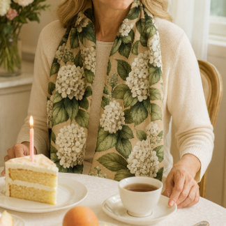Vintage White Hydrangea Floral Accent  Scarf