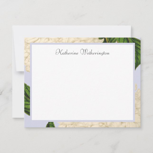 Vintage White Hydrangea Personalized Note Cards (Front)