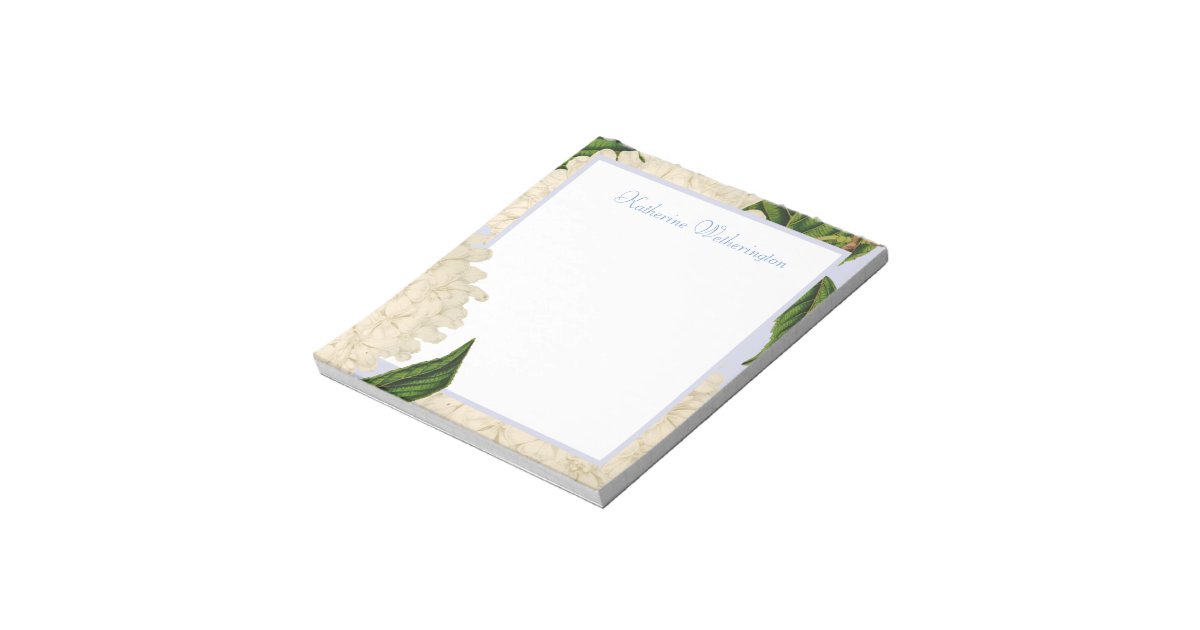 Vintage White Hydrangea Personalized Notepad | Zazzle