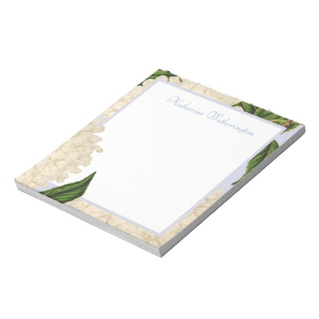 Vintage White Hydrangea Personalized Notepad (Rotated)