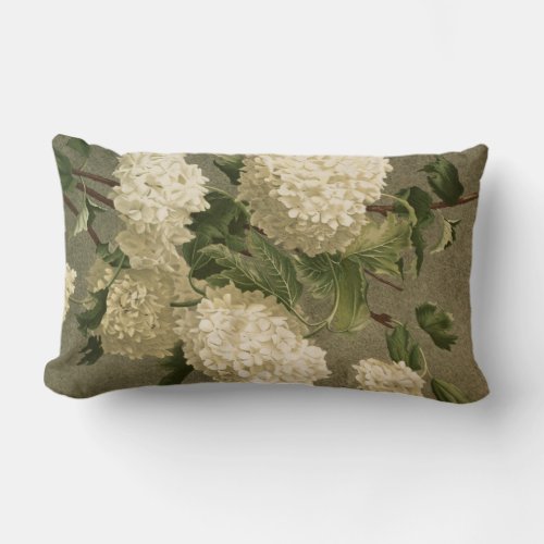 Vintage White Hydrangea Tapestry Look Lumbar Pillow