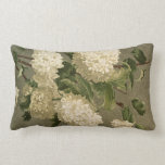 Vintage White Hydrangea, Tapestry Look Lumbar Pillow<br><div class="desc">This pretty throw pillow has a vintage close up image of hydrangea blossoms with leaves in pretty shaded green. The background is a lovely medium grey. This pillow would look great in a country or victorian style home. It would also work in any home for a feminine but neutral color...</div>