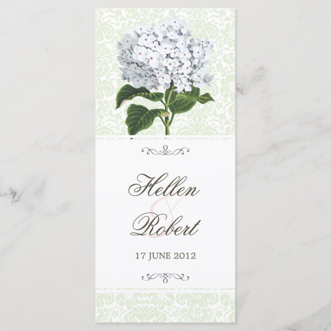 Vintage White Hydrangea Wedding Ceremony Program (Front)