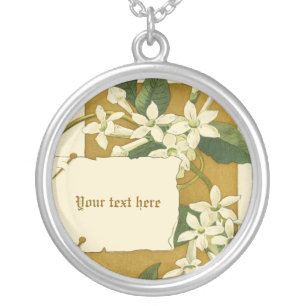Vintage white jasmine flowers silver necklace
