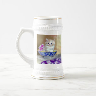 Vintage White Kitten Illustration Beer Stein