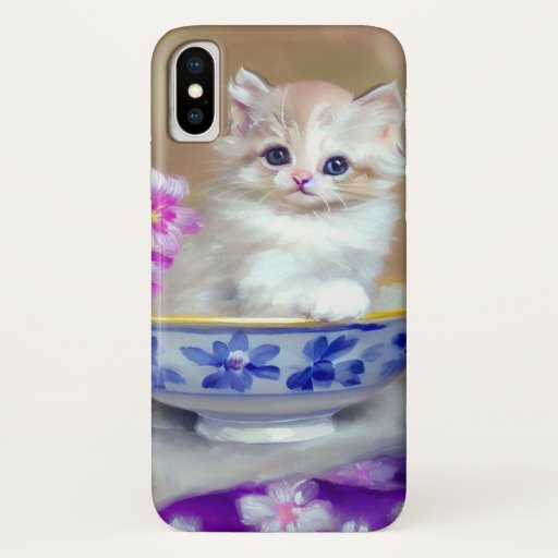 Vintage White Kitten Illustration iPhone X Case