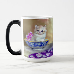 Vintage White Kitten Illustration Color Morph Mug