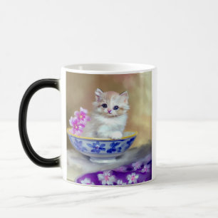 Vintage White Kitten Illustration Color Morph Mug