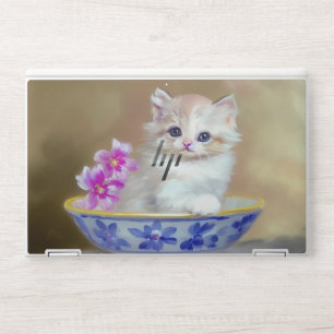 Vintage White Kitten Illustration HP Laptop Skin