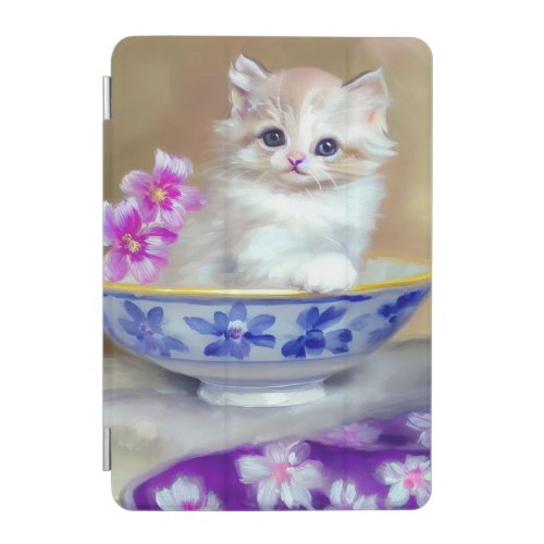 Vintage White Kitten Illustration iPad Mini Cover