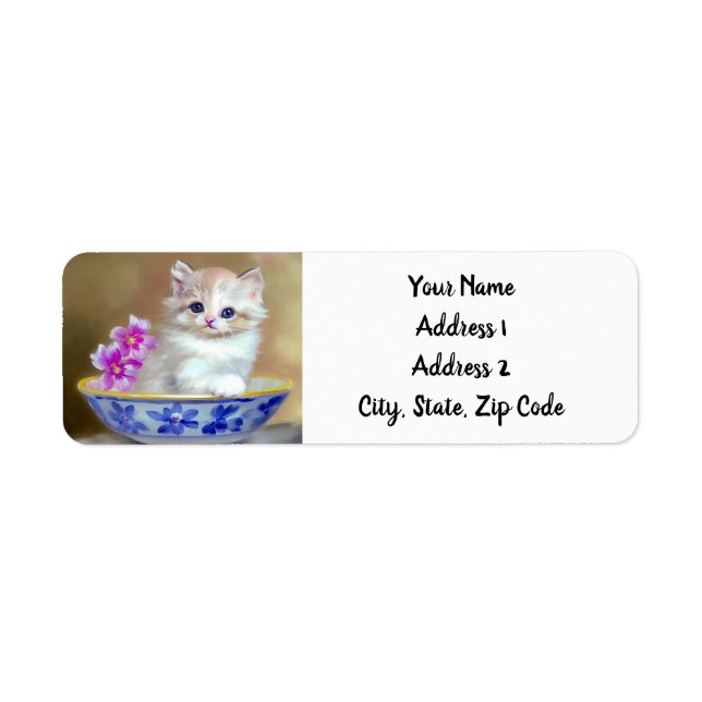 Vintage White Kitten Illustration Label (Front)